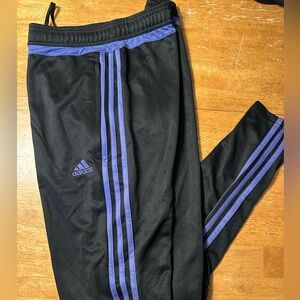 Adidas Black and Purple Sweatpants with Signature Stripes